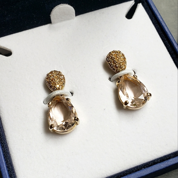 Swarvorski Pave Gold Dangling Earrings with Pink Crystal - Picture 3 of 9